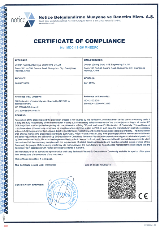 醒发房CE认证书-国际